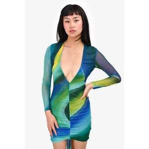 Farah London Green Mesh Ruched Mini Dress Size XS